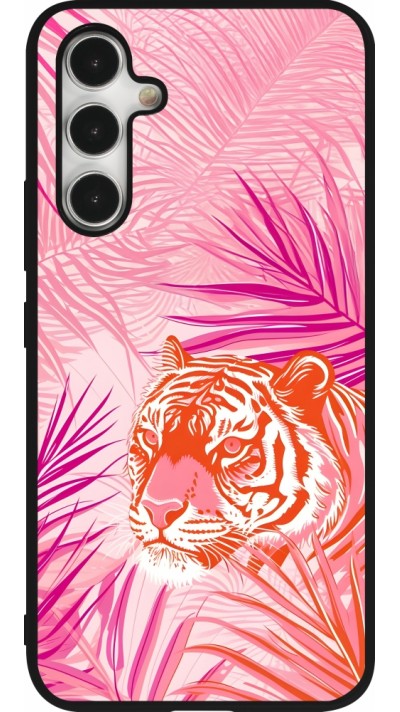 Samsung Galaxy A54 Case Hülle - Silikon schwarz Tiger Palmen rosa
