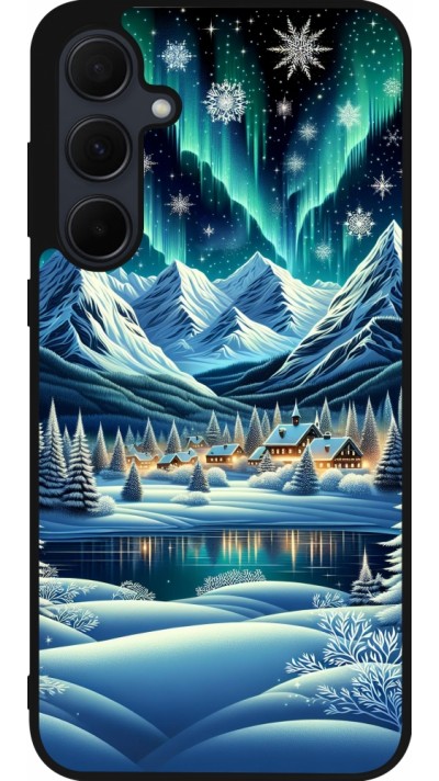 Coque Samsung Galaxy A55 5G - Silicone rigide noir Snowy Mountain Village Lake night