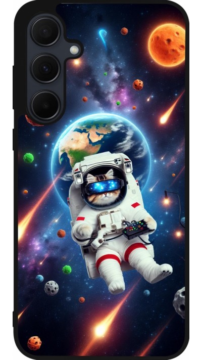 Coque Samsung Galaxy A55 5G - Silicone rigide noir VR SpaceCat Odyssey