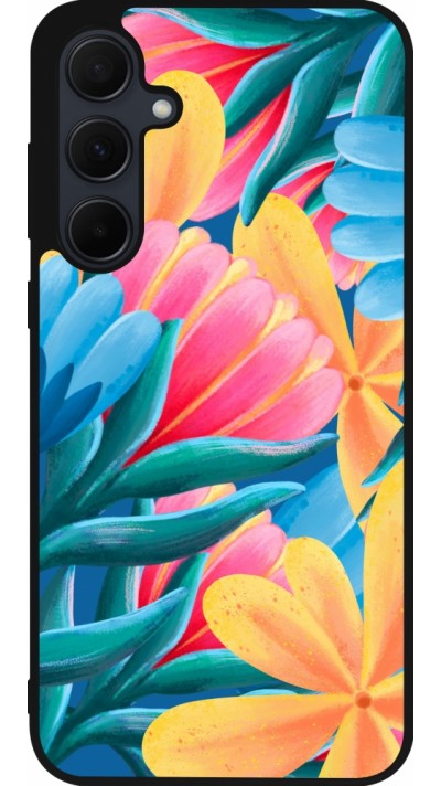 Samsung Galaxy A55 5G Case Hülle - Silikon schwarz Spring 23 colorful flowers