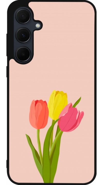 Coque Samsung Galaxy A55 5G - Silicone rigide noir Spring 23 tulip trio
