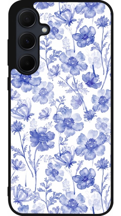 Coque Samsung Galaxy A55 5G - Silicone rigide noir Spring 23 watercolor blue flowers