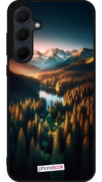 Coque Samsung Galaxy A55 5G - Silicone rigide noir Sunset Forest Lake