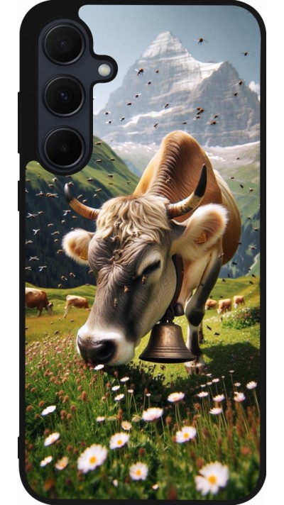 Coque Samsung Galaxy A55 5G - Silicone rigide noir Vache montagne Valais