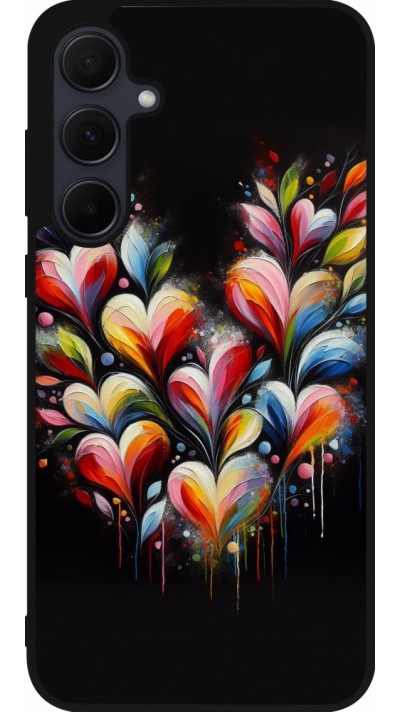 Coque Samsung Galaxy A55 5G - Silicone rigide noir Valentine 2024 Coeur Noir Abstrait