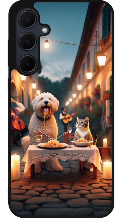 Coque Samsung Galaxy A55 5G - Silicone rigide noir Valentine 2024 Dog & Cat Candlelight