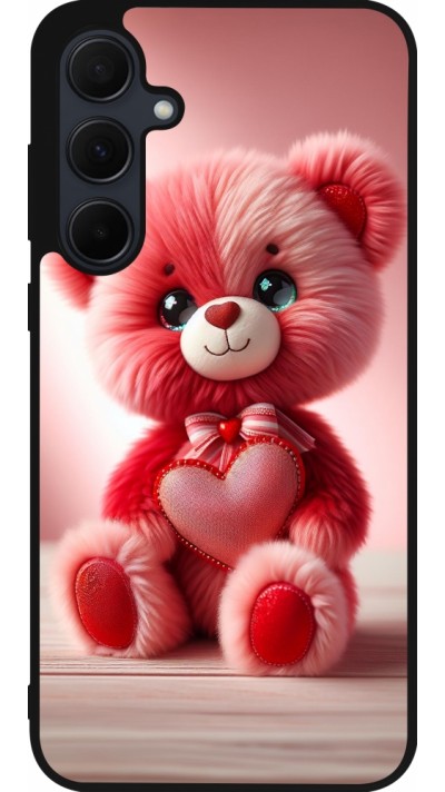 Coque Samsung Galaxy A55 5G - Silicone rigide noir Valentine 2024 Ourson rose