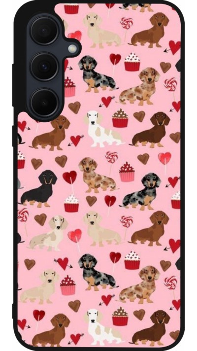 Coque Samsung Galaxy A55 5G - Silicone rigide noir Valentine 2024 puppy love