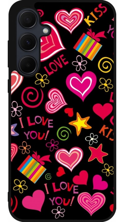 Coque Samsung Galaxy A55 5G - Silicone rigide noir Valentine 2023 love symbols