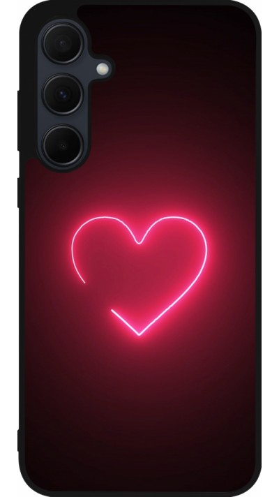 Coque Samsung Galaxy A55 5G - Silicone rigide noir Valentine 2023 single neon heart