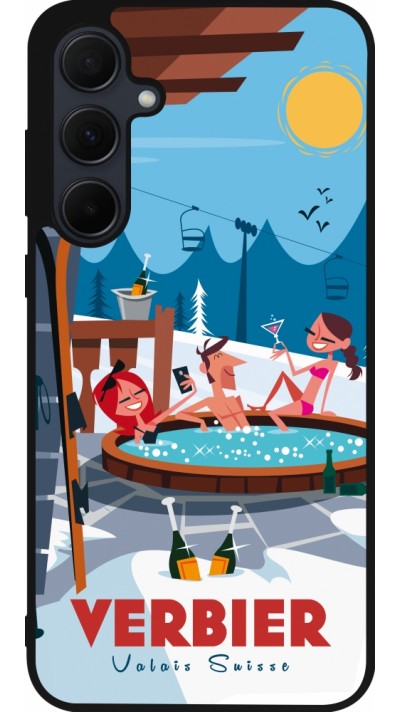 Coque Samsung Galaxy A55 5G - Silicone rigide noir Verbier Mountain Jacuzzi