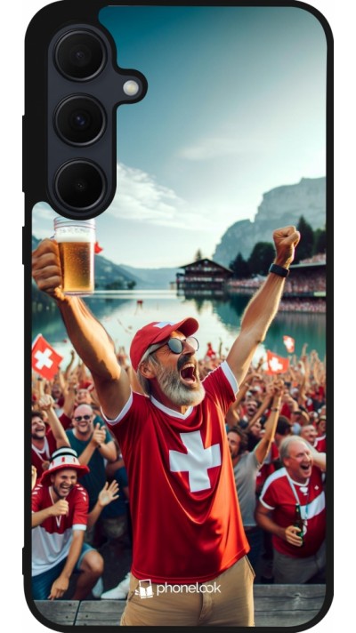 Coque Samsung Galaxy A55 5G - Silicone rigide noir Victoire suisse fan zone Euro 2024