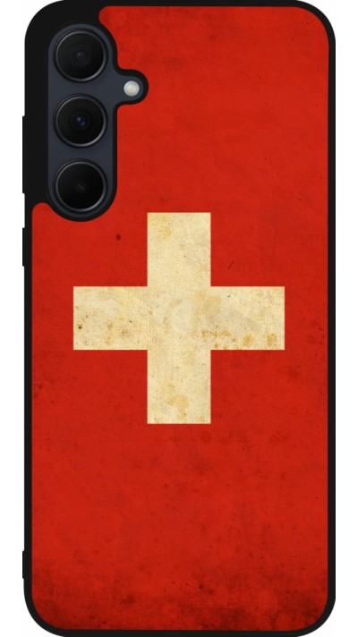 Coque Samsung Galaxy A55 5G - Silicone rigide noir Vintage Flag SWISS