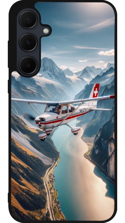 Coque Samsung Galaxy A55 5G - Silicone rigide noir Vol Alpin Suisse