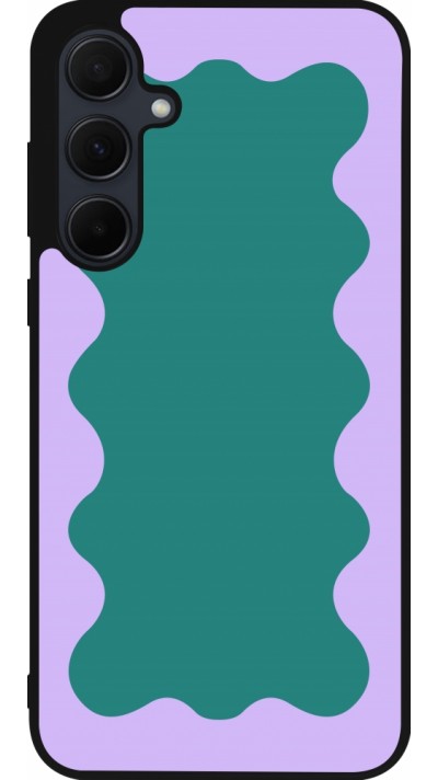 Coque Samsung Galaxy A55 5G - Silicone rigide noir Wavy Rectangle Green Purple