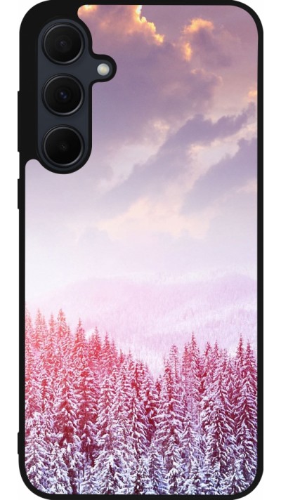 Coque Samsung Galaxy A55 5G - Silicone rigide noir Winter 22 Pink Forest