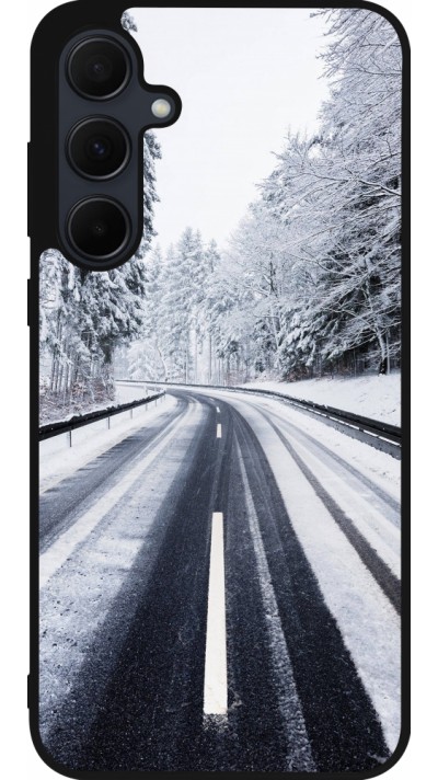Coque Samsung Galaxy A55 5G - Silicone rigide noir Winter 22 Snowy Road