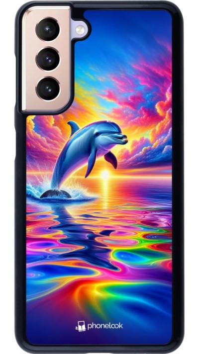 Samsung Galaxy S21 5G Case Hülle - Glücklicher Regenbogen-Delfin