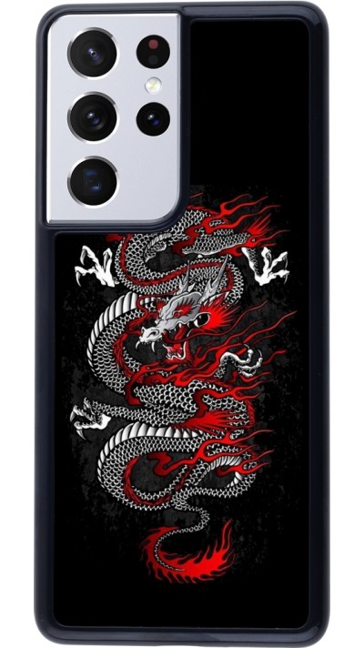 Samsung Galaxy S21 Ultra 5G Case Hülle - Japanese style Dragon Tattoo Red Black
