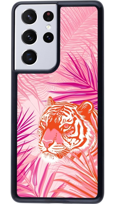 Samsung Galaxy S21 Ultra 5G Case Hülle - Tiger Palmen rosa