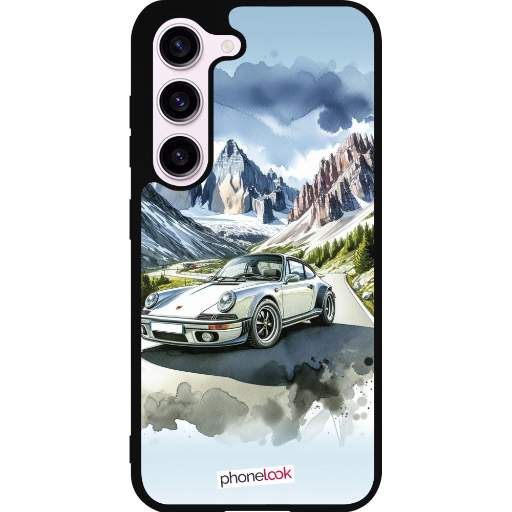 Coque Samsung Galaxy S23 - Silicone rigide noir Porsche 911 Mountain Watercolor