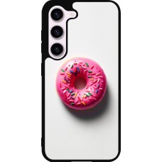 Coque Samsung Galaxy S23 - Silicone rigide noir Weißer Hintergrund, pinker Donut