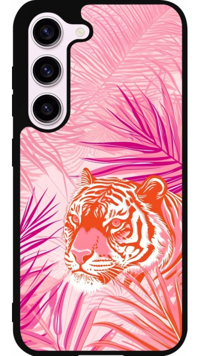 Samsung Galaxy S23 Case Hülle - Silikon schwarz Tiger Palmen rosa