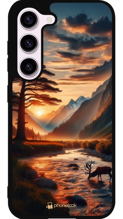 Coque Samsung Galaxy S23 - Silicone rigide noir Valley Sunset Deer Tree