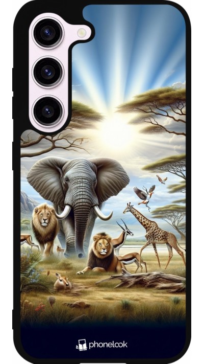 Coque Samsung Galaxy S23 - Silicone rigide noir Vie sauvage africaine