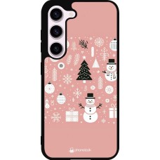 Coque Samsung Galaxy S23 - Silicone rigide noir Noël 2024 Rose Snowman Christmas