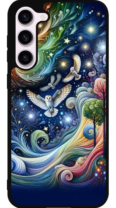 Coque Samsung Galaxy S23+ - Silicone rigide noir hibou volant floral