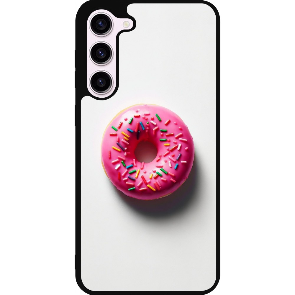 Coque Samsung Galaxy S23+ - Silicone rigide noir Weißer Hintergrund, pinker Donut