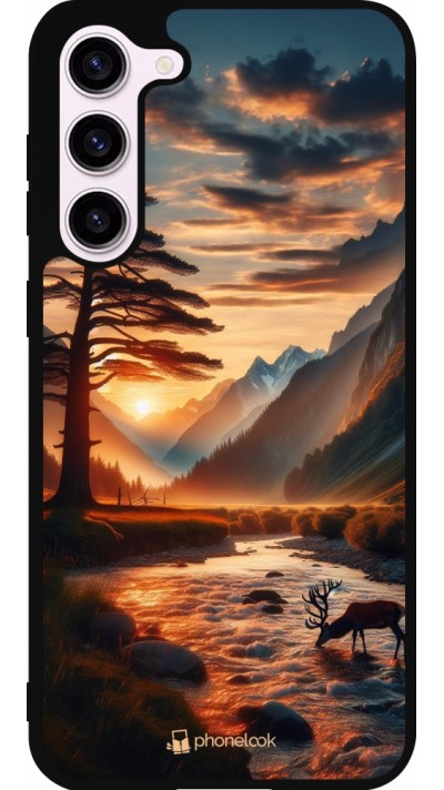 Samsung Galaxy S23+ Case Hülle - Silikon schwarz Tal Sonnenuntergang Hirsch Baum