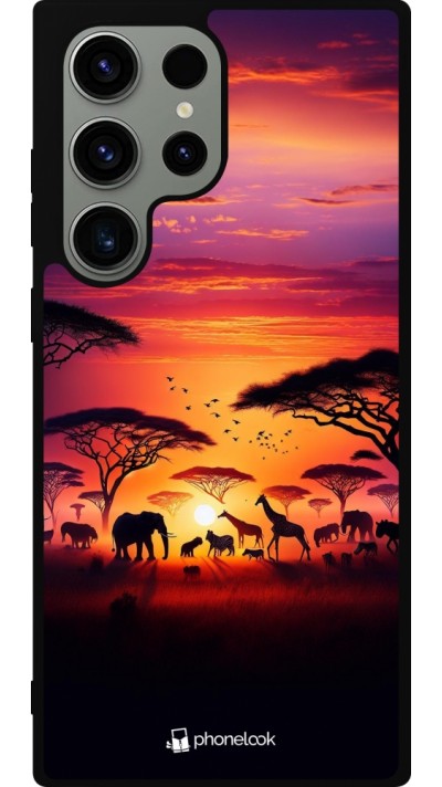 Samsung Galaxy S23 Ultra Case Hülle - Silikon schwarz Safari Sonnenuntergang Wildtiere