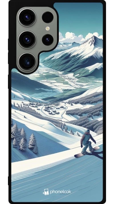 Samsung Galaxy S23 Ultra Case Hülle - Silikon schwarz Snowboarder Berg