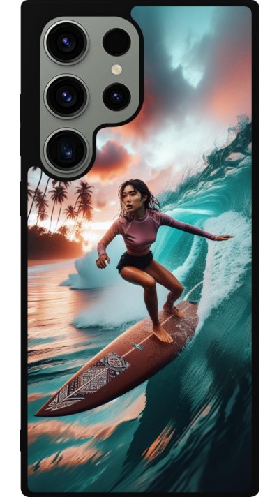 Samsung Galaxy S23 Ultra Case Hülle - Silikon schwarz Surferin aus Bali