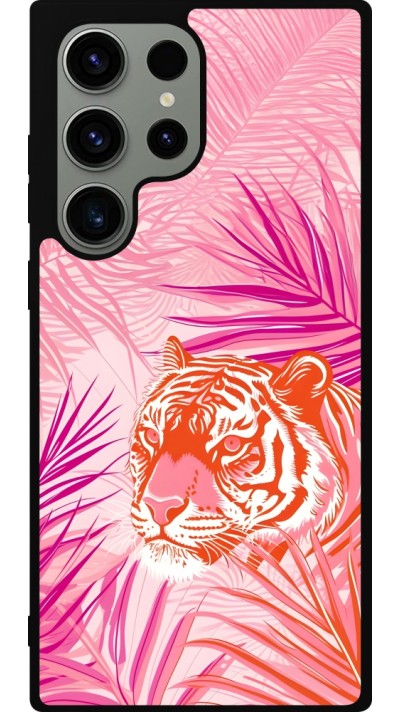 Samsung Galaxy S23 Ultra Case Hülle - Silikon schwarz Tiger Palmen rosa