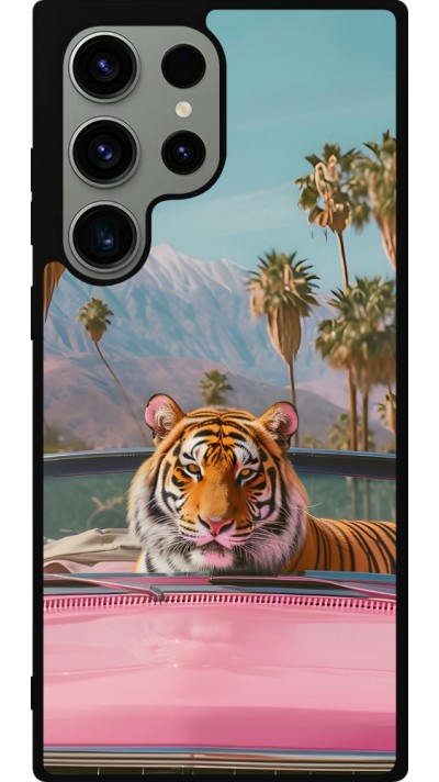 Samsung Galaxy S23 Ultra Case Hülle - Silikon schwarz Tiger Auto rosa