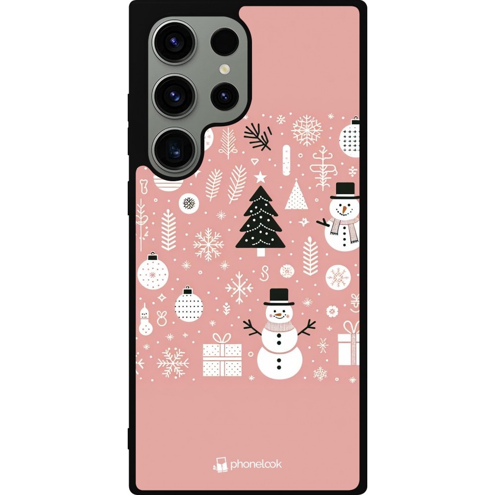 Coque Samsung Galaxy S23 Ultra - Silicone rigide noir Noël 2024 Rose Snowman Christmas