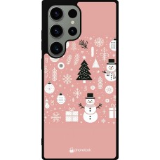 Coque Samsung Galaxy S23 Ultra - Silicone rigide noir Noël 2024 Rose Snowman Christmas