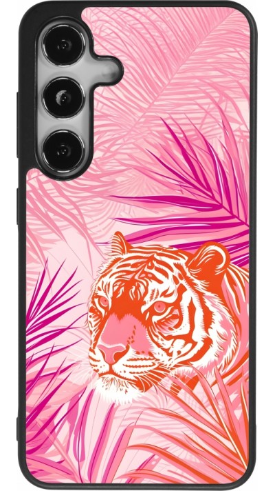 Samsung Galaxy S24 Case Hülle - Silikon schwarz Tiger Palmen rosa