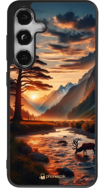 Coque Samsung Galaxy S24 - Silicone rigide noir Valley Sunset Deer Tree