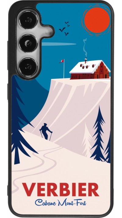 Coque Samsung Galaxy S24 - Silicone rigide noir Verbier Cabane Mont-Fort