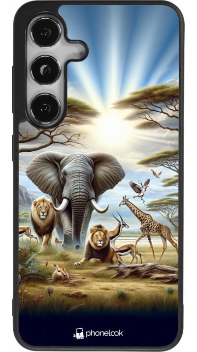 Coque Samsung Galaxy S24 - Silicone rigide noir Vie sauvage africaine