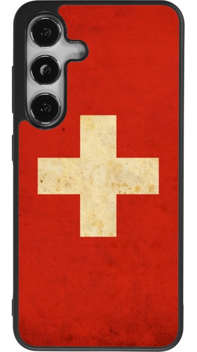 Coque Samsung Galaxy S24 - Silicone rigide noir Vintage Flag SWISS