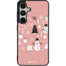 Coque Samsung Galaxy S24 - Silicone rigide noir Noël 2024 Rose Snowman Christmas