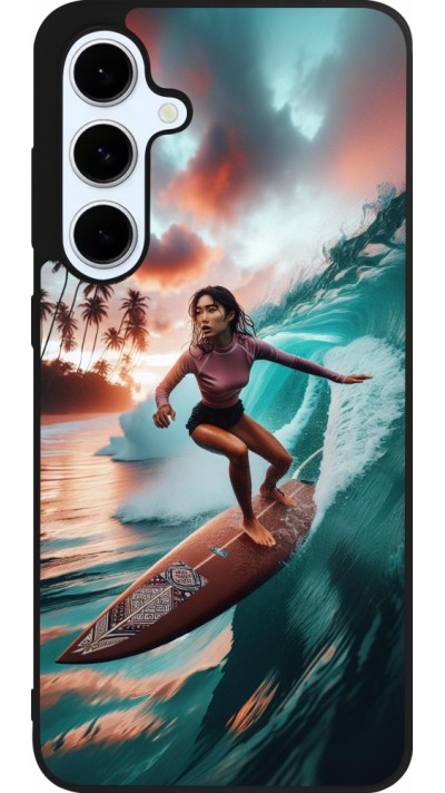 Samsung Galaxy S24 FE Case Hülle - Silikon schwarz Surferin aus Bali