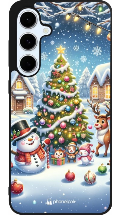 Samsung Galaxy S24 FE Case Hülle - Silikon schwarz Weihnachten 2023 Schneemann und Tannenbaum