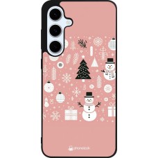 Coque Samsung Galaxy S24 FE - Silicone rigide noir Noël 2024 Rose Snowman Christmas