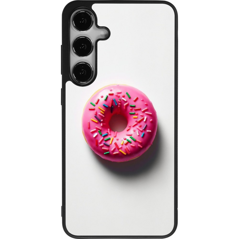 Coque Samsung Galaxy S24+ - Silicone rigide noir Weißer Hintergrund, pinker Donut